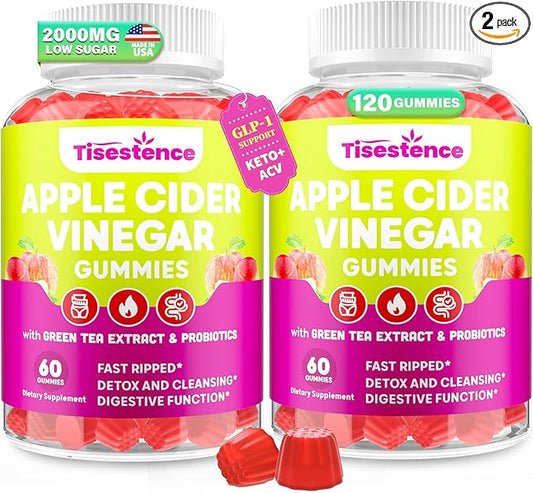 Apple Cider Vinegar Gummies, Keto ACV Gummies 2000MG for Cleanse & Detox, Max Strength ACV Keto Gummies with Green Tea, Raspberry, B12 and Probiotics for Metabolism & Digestive Health -2 Months Supply