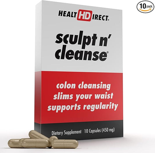 Health Direct Sculpt n' Cleanse - Herbal Colon Cleanse for Digestive Health & Regularity - Natural Detox & Gut Flush Supplement - Weight Management Support - 10 Veggie Capsules
