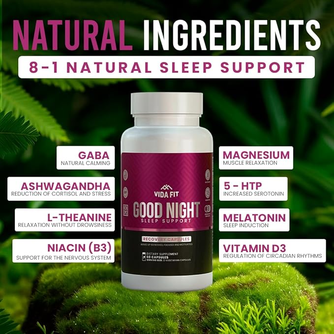 Natural Sleep Aid for Adults, Sleep Supplement, Natural Calm, Melatonin with L-Theanine, Magnesium Glycinate, Ashwagandha, GABA, 5-HTP, Vitamin D & Niacin (30 Day Supply)