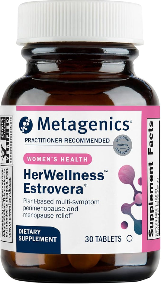 Metagenics HerWellness Estrovera - All-Natural, Hormone-Free Perimenopause & Menopause Support - for Hot Flashes, Menopause Relief, Night Sweats - Gluten-Free - Vegetarian - Non-GMO - 30 Tablets