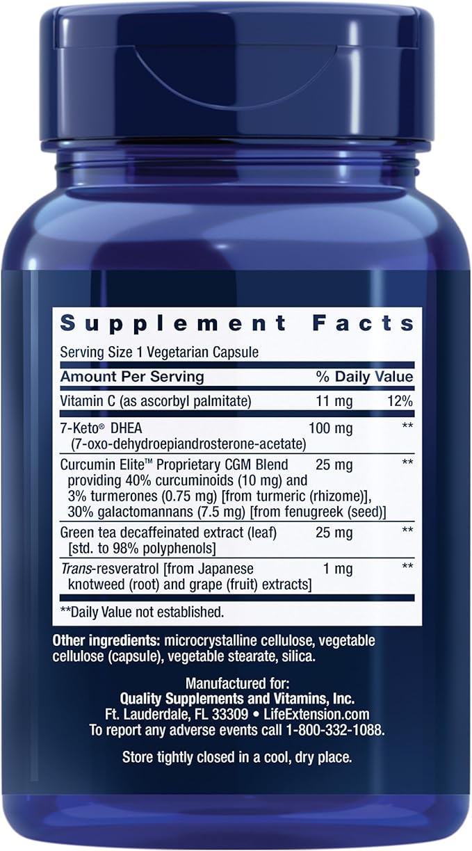 Life Extension 7-Keto DHEA Metabolite – Crank Up Your Fat-Burning Furnace – Non-GMO – Gluten-Free – 100 Mg – 60 Vegetarian Capsules