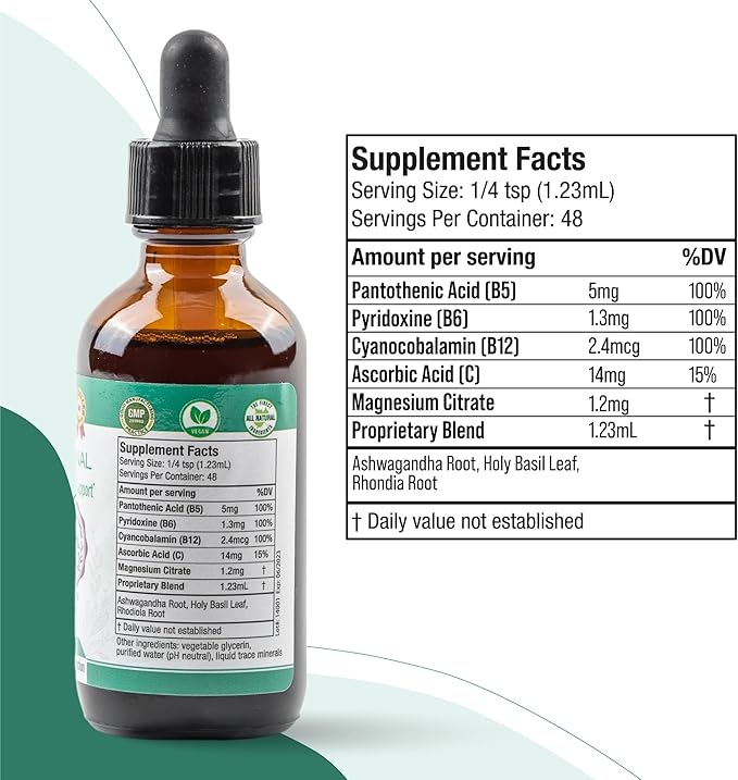 Active Adrenal - Advanced Adrenal Support Tincture - Liquid Delivery for Better Absorption - Ashwagandha, B-Vitamins, Magnesium and More