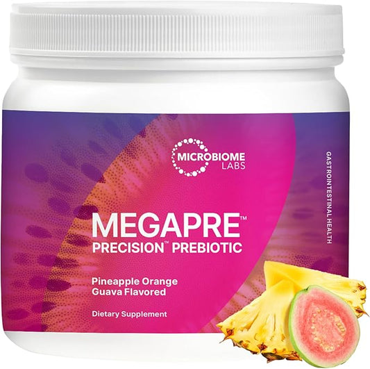 Microbiome Labs MegaPre Prebiotic Fiber Powder for Women, Men & Kids - Pineapple Orange Guava Prebiotic Fiber Supplement Powder with Clinically Tested Oligosaccharides for Microbial Support (5.5 Oz)
