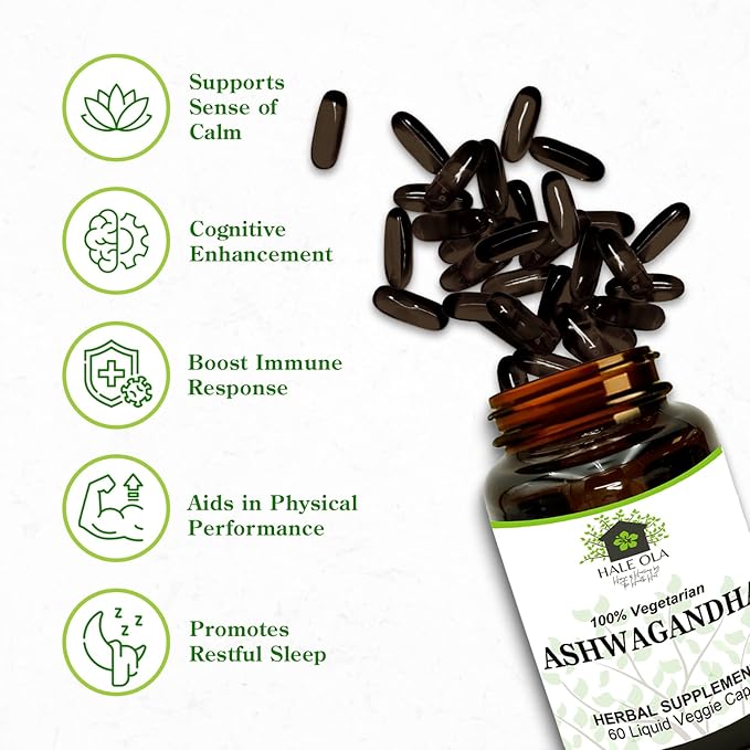 Ashwagandha Liquid Capsules – Organic, Non-GMO, Kosher Supplement for Cortisol Balance, Memory & Cognitive Support – Fast Absorption Formula