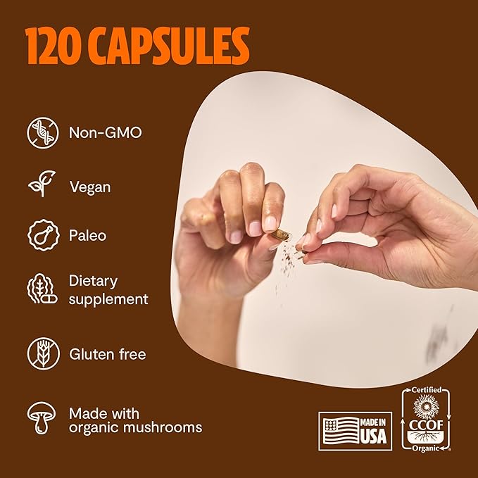 FreshCap Chaga Mushrooms Capsules 14,000mg - Chaga Mushroom Supplement, Mushroom Extract Antioxidants Supplement, Mushrooms Herbal Supplements, Ayurveda Nootropic Immunity Supplements (120 Capsules)