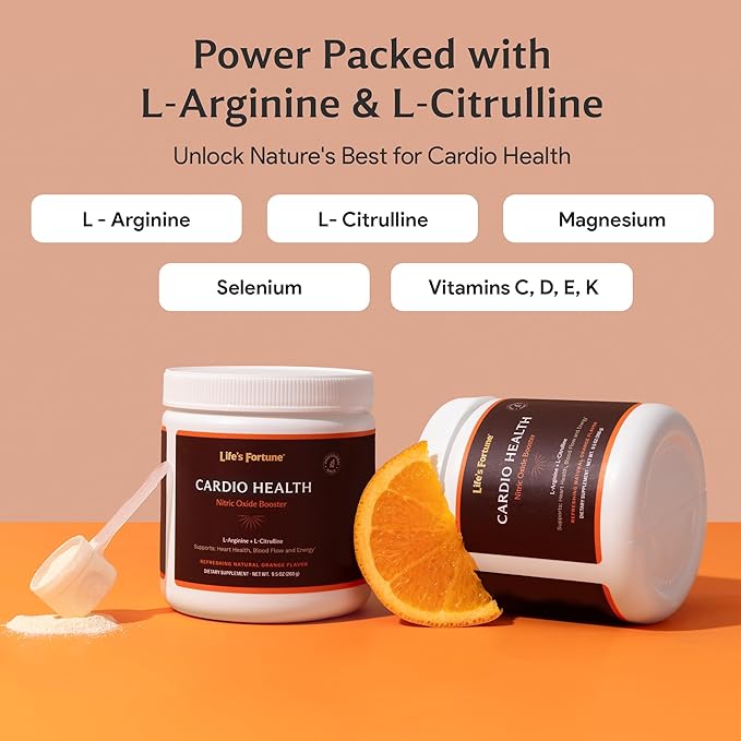 Life's Fortune 5000mg L- Arginine Supplement Powder & 1000mg L-Citrulline, High Potency Nitric Oxide Health Booster, Endurance, Workout Performance, Natural Orange Flavor (20 Servings)