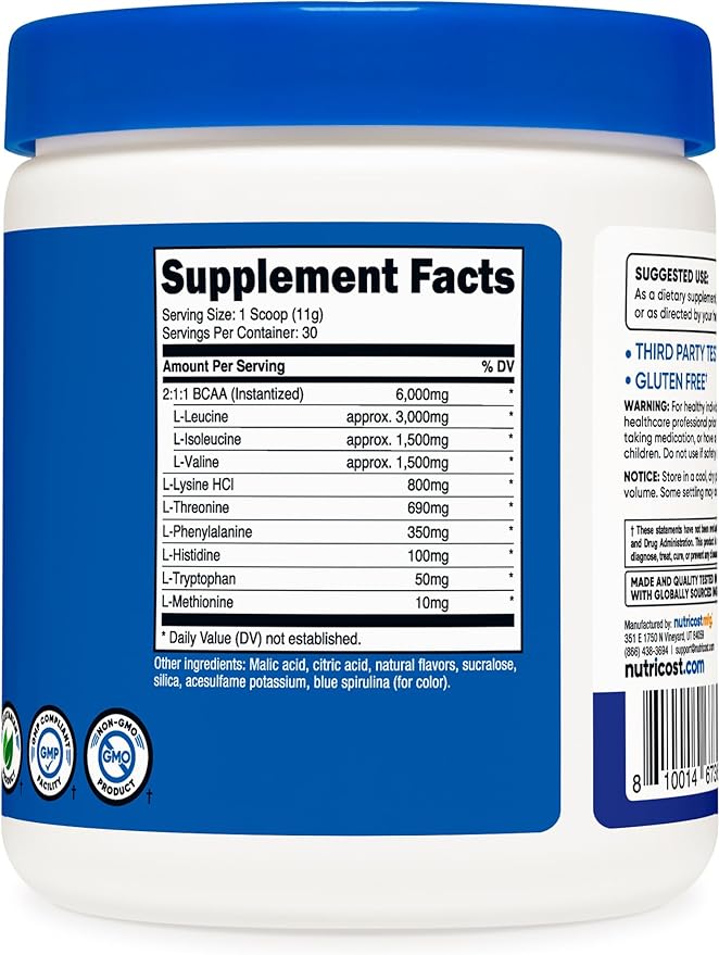 Nutricost EAA Powder 30 Servings (Blue Raspberry) - Essential Amino Acids - Non-GMO, Gluten Free, Vegetarian Friendly