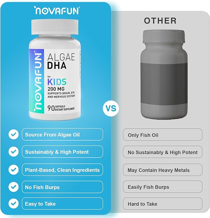 Algal Sourced Omega-3 & DHA Softgels for Kids, Brain, Eye and Heart Health, Cognitive & Immune Function, Learning, Social Development - Non-GMO - 200 mg - 45 Day Supply - 90 ct