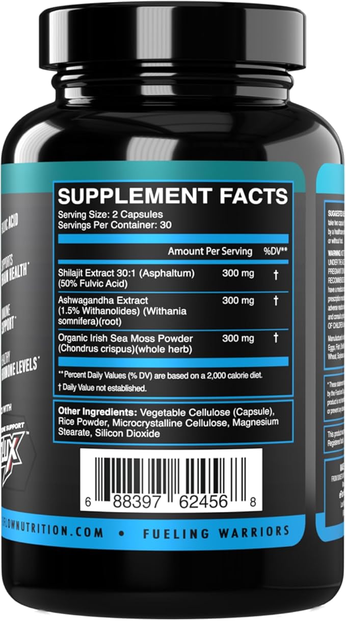 eFlow Nutrition Shilajit Capsules, Ashwagandha, Sea Moss [All-in-1] Trace Minerals, Fulvic Acid, Lab Tested Pure Himalayan Shilajit for Men & Women | Energy, Vitality & Hormonal Support (60 Capsules)