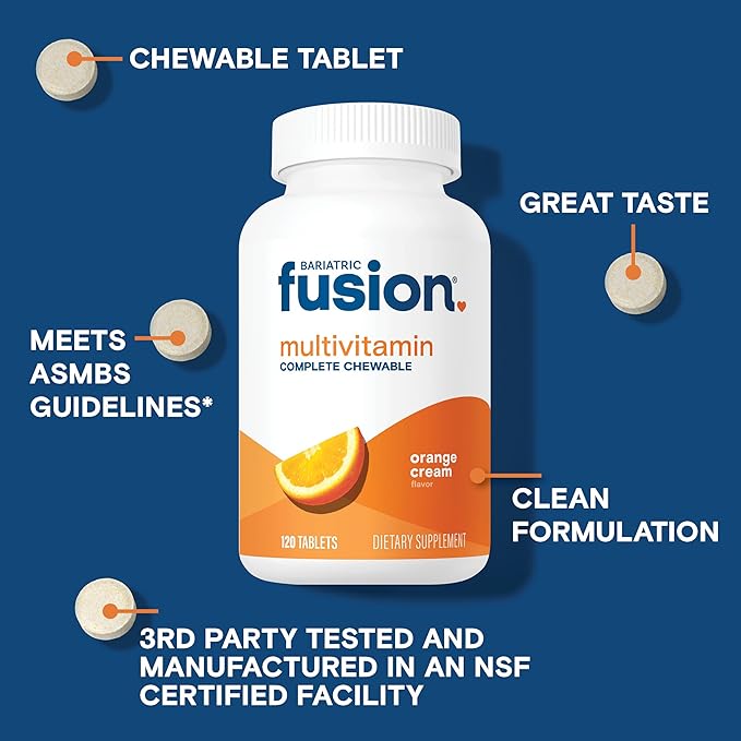 Bariatric Fusion Orange Cream Flavored Complete Chewable Bariatric Multivitamin with Iron for Bariatric Surgery Patients Including Gastric Bypass and Sleeve Gastrectomy - 120 Tablets