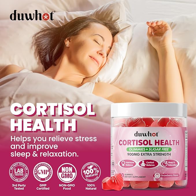 Cortisol Gummies, 15 in 1 Lower Cortisol Supplements for Women, w. Ashwagandha, Magnesium, Phosphatidylserine, Folate for Hormone Balance, Mood, Focus, Sleep Support, Sugar Free, Vegan, 60