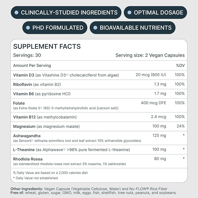 CHILL Stress Relief Supplement – Cortisol Supplements for Women & Men - Relaxation & Calm – Magnesium, Ashwagandha, L-Theanine, B Complex – 60 Capsules