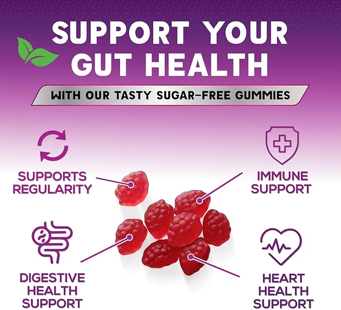 Sugar Free Fiber Gummies for Adults, Daily Prebiotic Natural Soluble Fiber Supplement & Digestive Health Support - Regularity & Digestion Health Support, Plant Based Berry Flavor - 60 Gummies