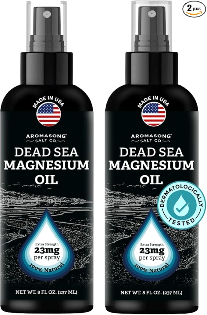 Aromasong Extra Strength Magnesium Oil Spray - 8 Oz. 2 Pack (23mg in Each Spritz) Natural and Pure Magnesium Spray - Made in The USA - for Leg Discomfort and Promotes a Calm Sleep