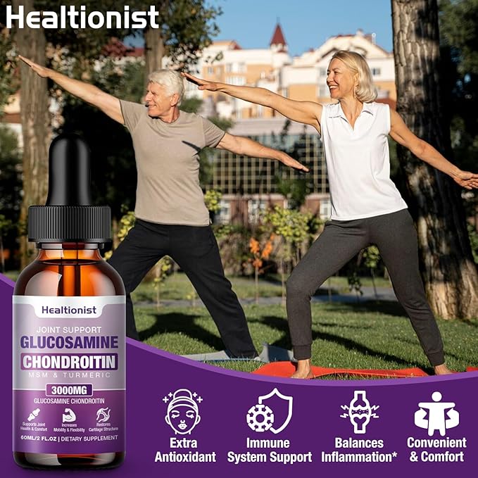 1 Pack Glucosamine Chondroitin MSM Liquid Drops, Extra Strength Joint Support Supplement for Adults Men & Women, Quercetin Boswelia, Bromelain, Antioxidant Immune Support (2 Fl oz)