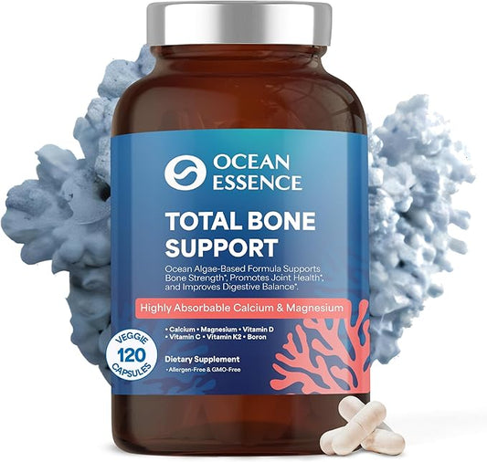 OCEAN ESSENCE Total Bone Support - Plant-Based Algae Calcium Supplement for Supporting Bone Density & Strength - for Men & Women 35+ - 120 Natural Calcium Capsules - Vitamins for Optimal Health