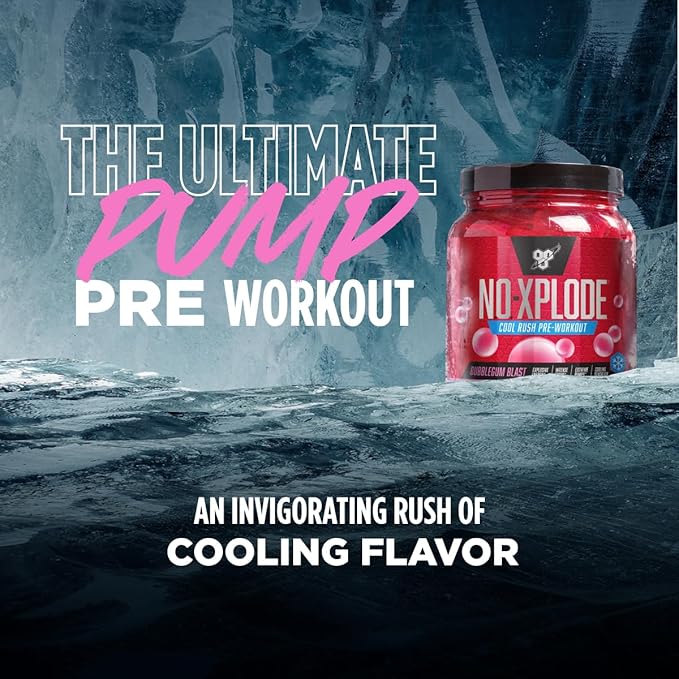 BSN N.O.-XPLODE Cool Rush Pre Workout Powder, Preworkout Energy Supplement for Men and Women with Creatine and Beta-Alanine, New Flavor: Bubblegum Blast, 30 Servings