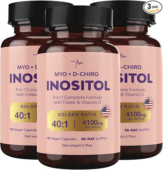 Premium Inositol Supplement 3x Bundle - Myo-Inositol & D-Chiro Inositol Supplement for Women 4100mg (40:1 Ratio) – 9-in-1 Hormonal & Metabolic Support with Folate, Vitamin B6, B12, D3, Zinc & Chromium