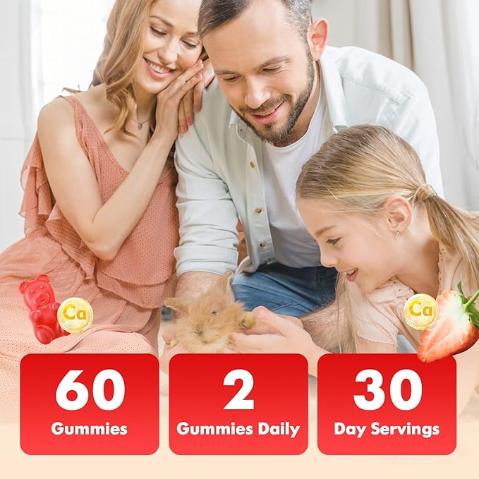 Calcium Citrate Gummies 1200mg, Chewable Calcium Supplements for Women & Men, Sugar Free Calcium Gummies for Bone, Muscle & Immune Support, Strawberry Flavor 60 Count