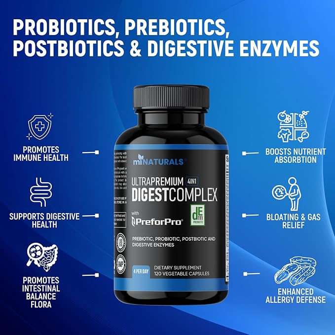 All-in-one Prebiotic Probiotic & Postbiotic for Women & Men, Gut & Digestive Support Supplement Including Digestive Enzymes 120 Capsules