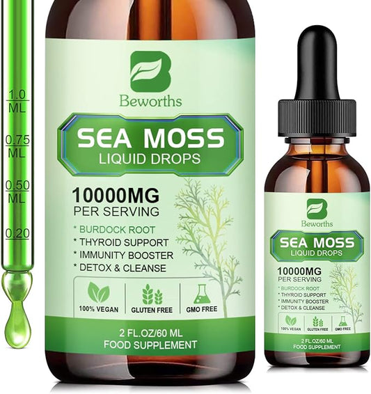 Sea Moss Liquid Drops - Organic Irish Sea Moss Gel with Spirulina, Bladderwrack, Burdock Root, Seamoss Gel Supplement for Immune, Joint, Detox Cleanse & Digestion Support - 2 Fl Oz, Vegan