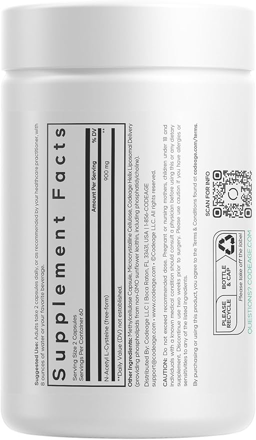 Codeage Liposomal NAC Supplement - N-Acetyl L-Cysteine Amino Acid - 2 Month Supply - Free-Form NAC - Phospholipid Complex - Vegan, Non-GMO, Gluten-Free, Dairy-Free - 120 Capsules