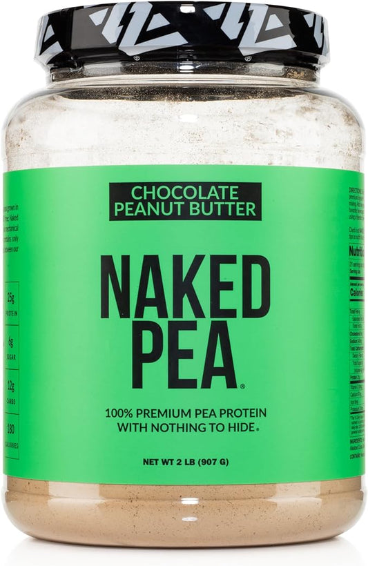 NAKED Pea - Chocolate Peanut Butter Protein from US & Canadian Farms, Organic Cocoa, Organic Coconut Sugar - No GMO, No Soy, and Gluten Free, Aid Growth and Recovery - 21 Servings