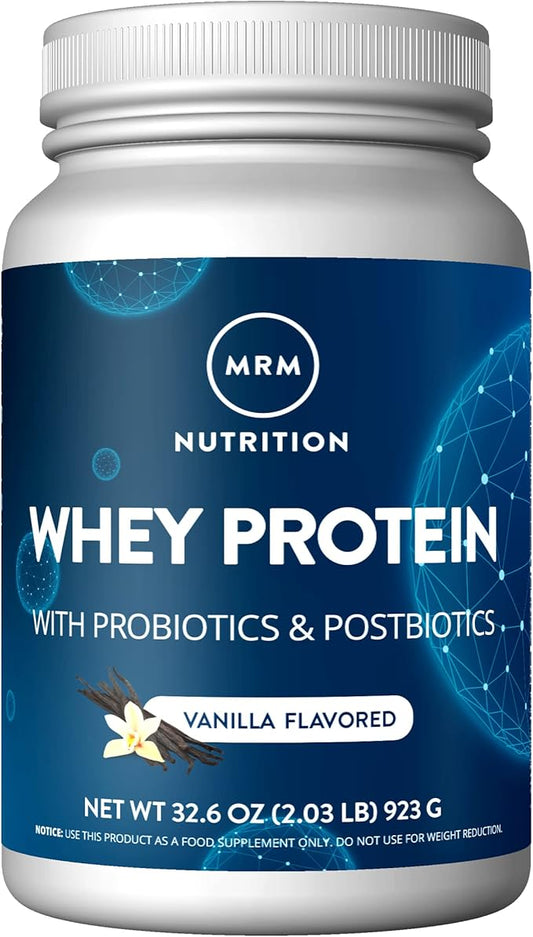 MRM Nutrition Whey Protein | Vanilla Flavored |18g Protein | with 2 Billion probiotics + Digestive enzymes + BCAAs | High Absorption + Digestion | Hormone + antibiotic Free | 33 Servings