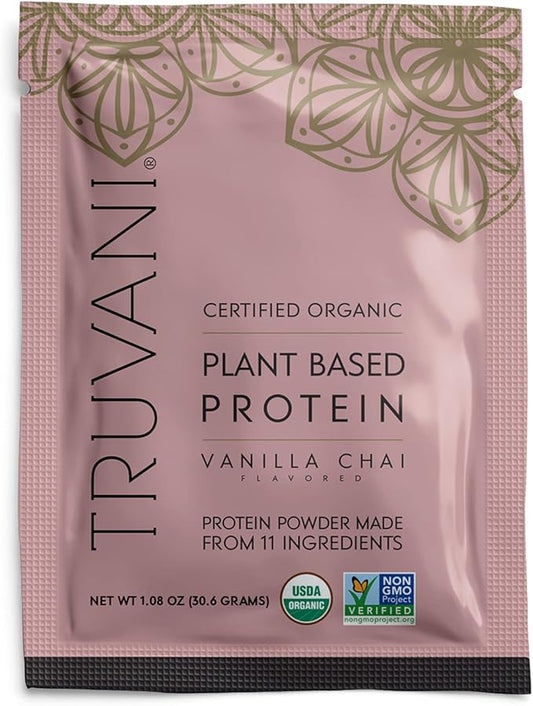 Truvani Vegan Pea Protein Powder | Vanilla Chai | 20g Organic Plant Based Protein | 1 Serving | Keto | Gluten & Dairy Free | Low Carb | No Added Sugar