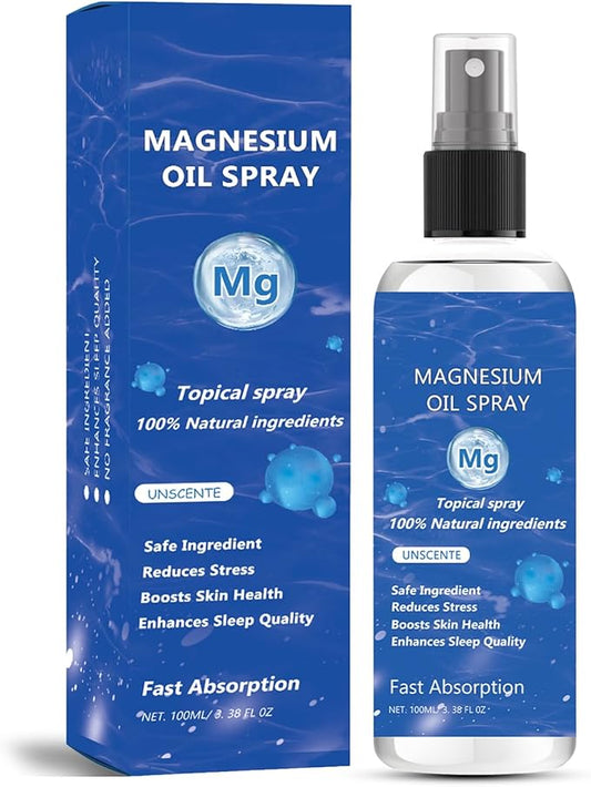 Magnesium Spray, Magnesium Oil Spray, No Unhealthy Trace Minerals - 100% Pure Organic Natural Topical Magnesium Spray, Magical Magnesium Skin Spray for Feet, Body, Sleep & Relaxation (100ml)