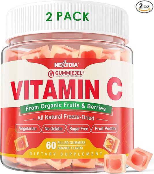 (2 Pack) Whole Food Vitamin C Gummies for Adults & Kids, Zero Sugar, Natural Antioxidants, Bioflavonoids, Organic Vitamin C Supplement for Immune & Collagen Support, High Absorption, Vegan, Chewable