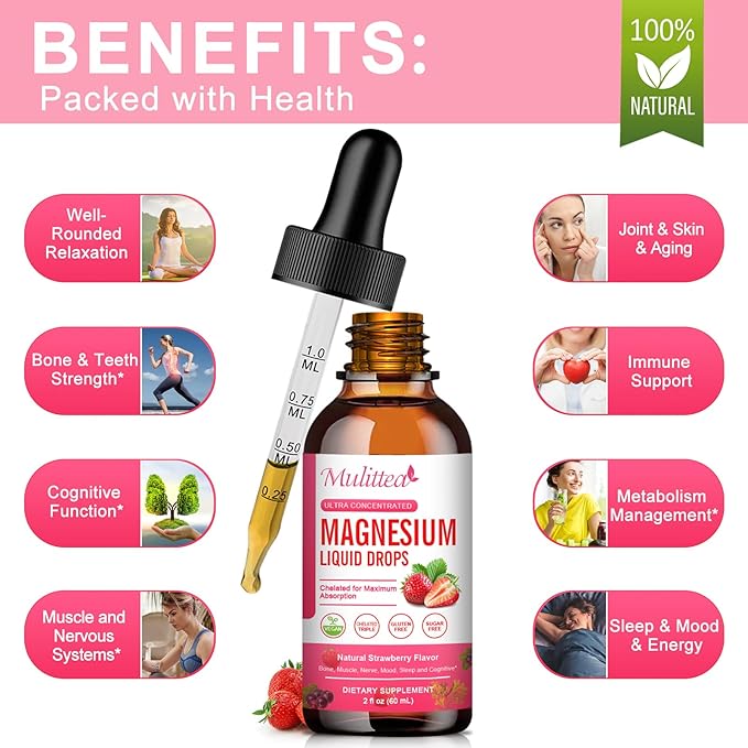 Magnesium Glycinate Liquid, High Potency Magnesium Glycinate, Citrate, Sugar Free Vegan Non-GMO Complex Supplement Promotes Nerv,Relaxation,Muscle,Sleep Support*