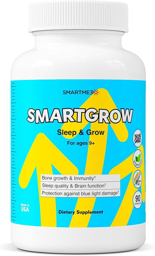 SMARTGROW 5-in-1 Premium Maximum Height Growth for Kids & Teenagers - Calcium, Vitamin D3, Amino Acids - Sleep Aid, Immunity Support, Brain Health, Bone Strength, Eye Protection 90 Capsules