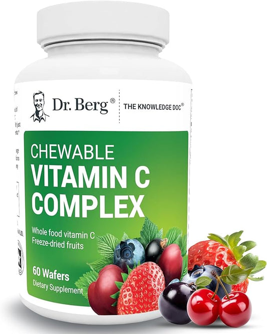 Dr. Berg Chewable Vitamin C Complex - Made with Organic, Non-GMO Berries - 60 Delicious Wafers