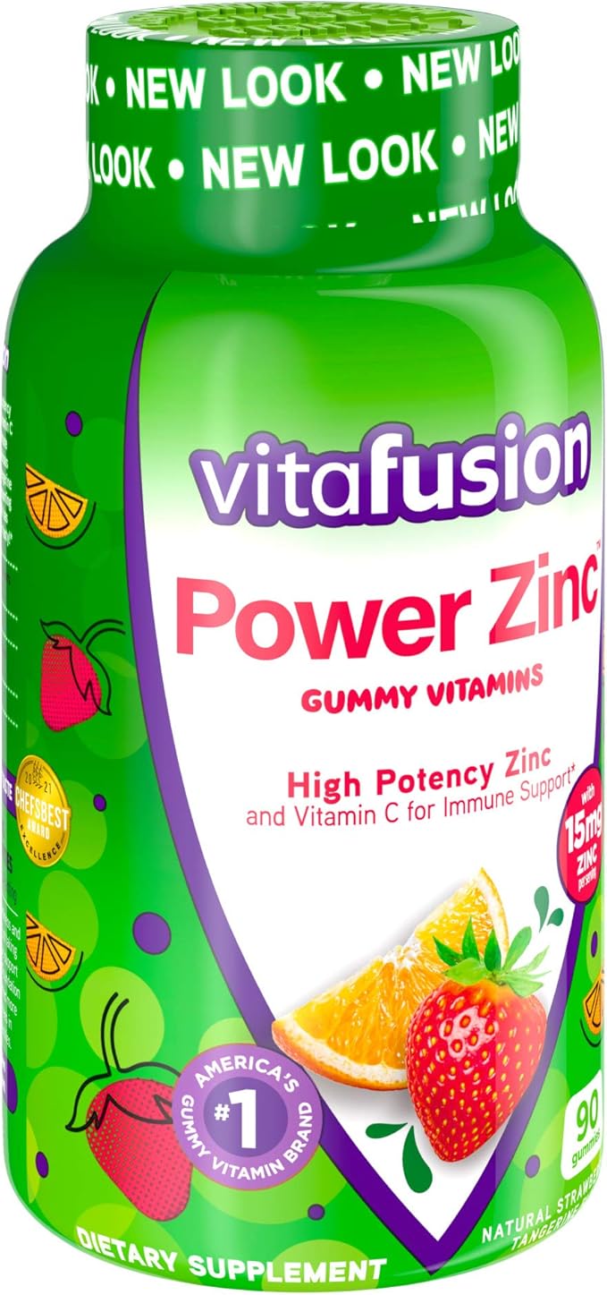 Vitafusion Power Zinc Gummy Vitamins, Strawberry Tangerine Flavored Immune Support (1), 90 Count (Pack of 2)