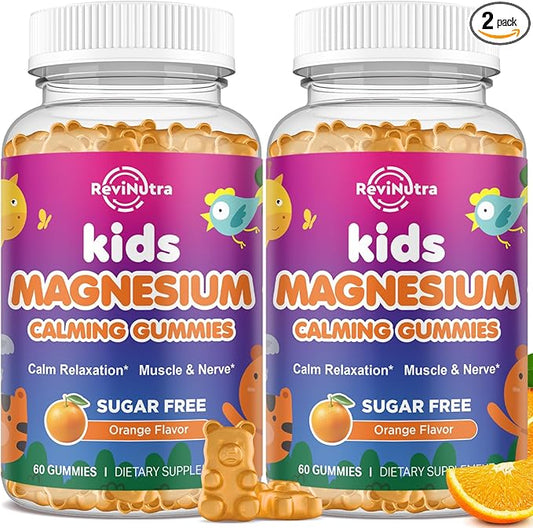 2 Pack Calm Magnesium Gummies for Kids - Magnesium Glycinate, L-Threonate Supplement for Sleep, Brain, Immune & Bone Health - Great Tasting Magnesium Gummies for Adults & Kids - Sugar Free Orange
