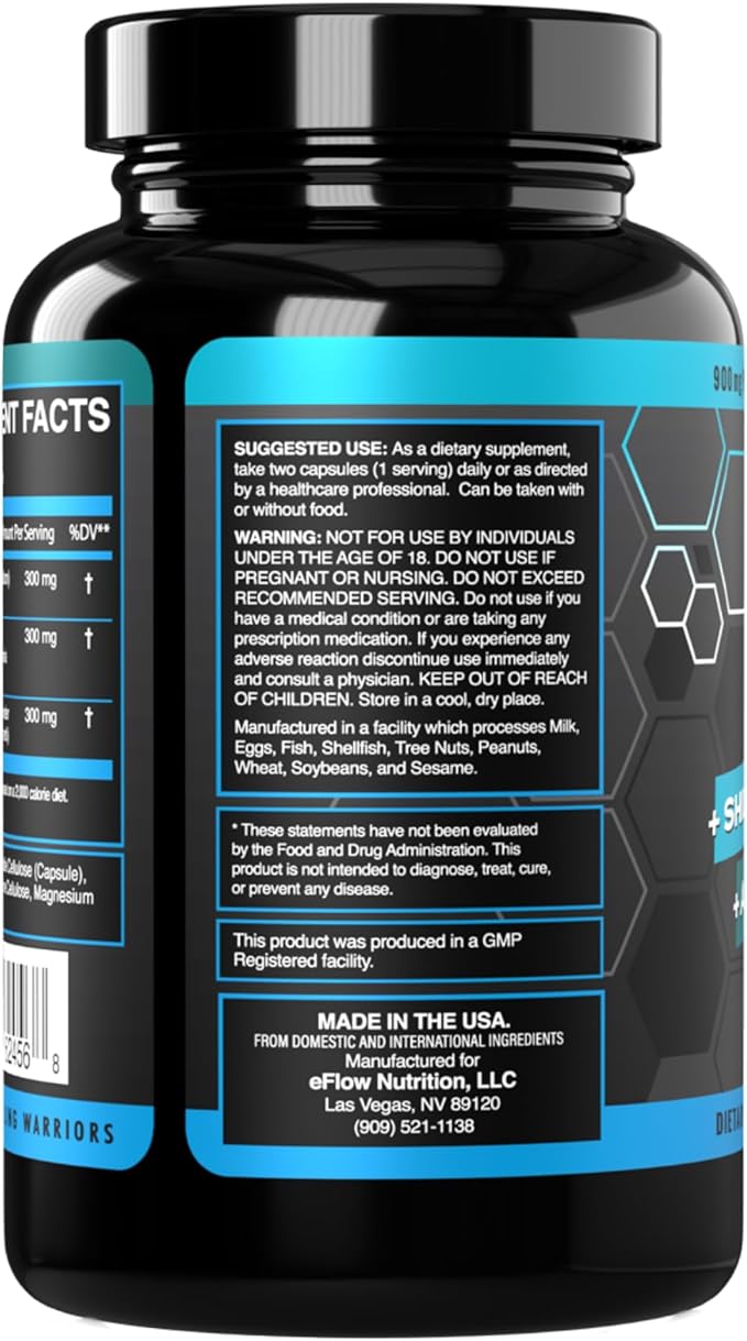 eFlow Nutrition Shilajit Capsules, Ashwagandha, Sea Moss [All-in-1] Trace Minerals, Fulvic Acid, Lab Tested Pure Himalayan Shilajit for Men & Women | Energy, Vitality & Hormonal Support (60 Capsules)