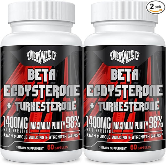 1400mg Beta Ecdysterone and Turkesterone Supplements, Maximized 98% Beta Ecdysterone & 20% Turkesterone Extract for Muscle Mass,Strength, Protein Synthesis, 120 Capsules