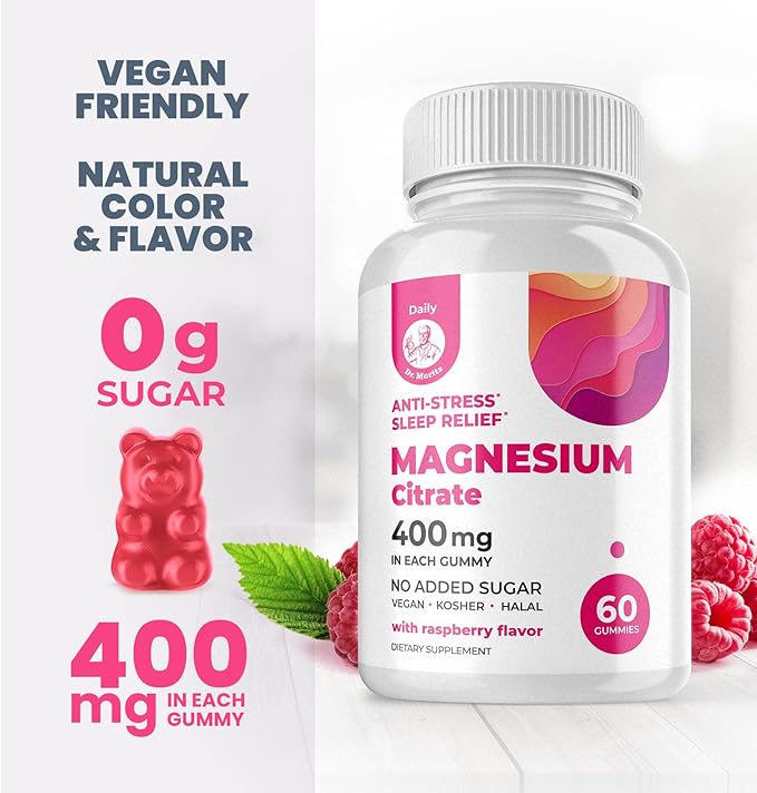 Magnesium Gummies Sugar-Free - Calm Magnesium Supplement for Children, Sugar-Free Magnesium Citrate Gummies for Kids & Adults (120 Count)