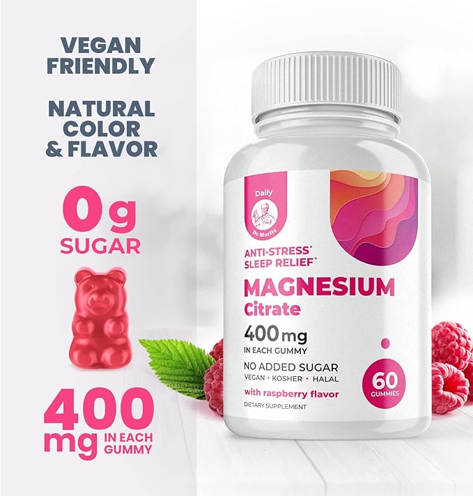 DR. MORITZ Magnesium Citrate Gummies Sugar-Free - Calm Magnesium Gummies Supplement for Children, Sugar-Free Chews for Kids & Adults (60 Count)