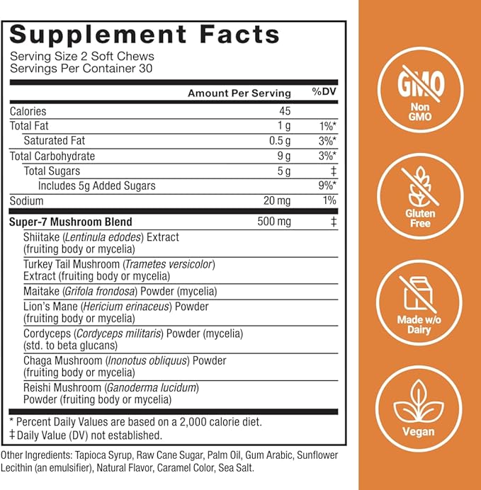 Force Factor Modern Mushrooms Soft Chews, Mushroom Supplement with Lions Mane, Turkey Tail, & Cordyceps to Support Energy, Focus, Immunity, & Digestion, Cinnamon Roll, 60 Soft Chews