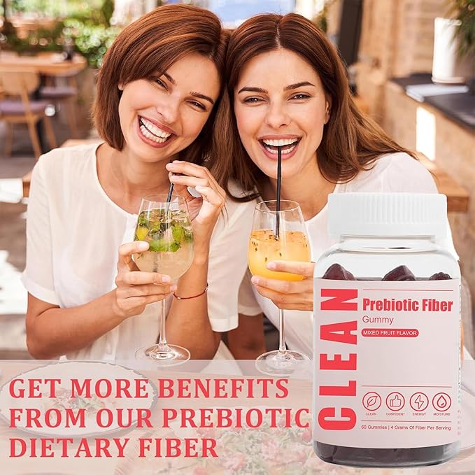 Clean Prebiotic Fiber Gummy, Clean Fiber Gummies for Men, Men Prebiotic Supplement for Digestive Gut Health, Non-GMO, 60 Gummies / 4g Fibers Per Serving