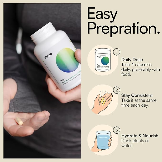 Heylo Multi+ Advanced Multivitamin Supplement – Boosts Energy, Enhances Immune Support, Provides Antioxidant Protection, Promotes Detoxification, with Vitamins, Minerals, Phytonutrients, 120 Capsules