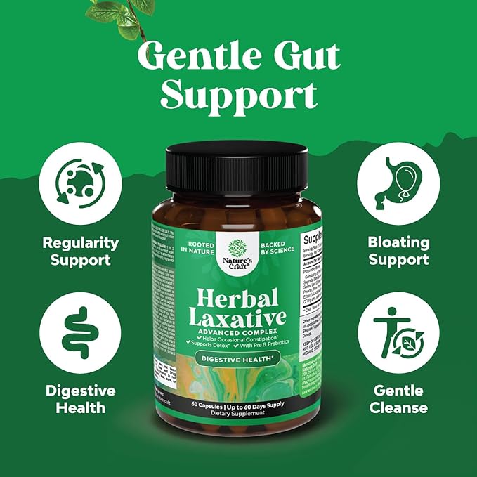 Herbal Laxative Capsules with Probiotics – Natural Laxative Pills to Cleanse Colon and Support Digestive System with Psyllium Husk Powder Senna Leaf Cascara Sagrada – Gentle Laxative for Women & Men