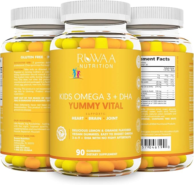 Omega 3 Gummies. Gummies, DHA. NO Fish Oil Fatty acids Supplement. Supports Heart, Brain, Eyes & Joints. Vegetarian 180ct (2)