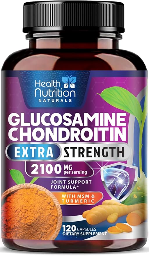 Glucosamine Chondroitin MSM Complex - 2100mg Joint Support Supplement with Turmeric & Boswellia - Quercetin for Joints, Bones, Knees & Mobility - Triple Strength Glucosamine Sulfate - 120 Capsules