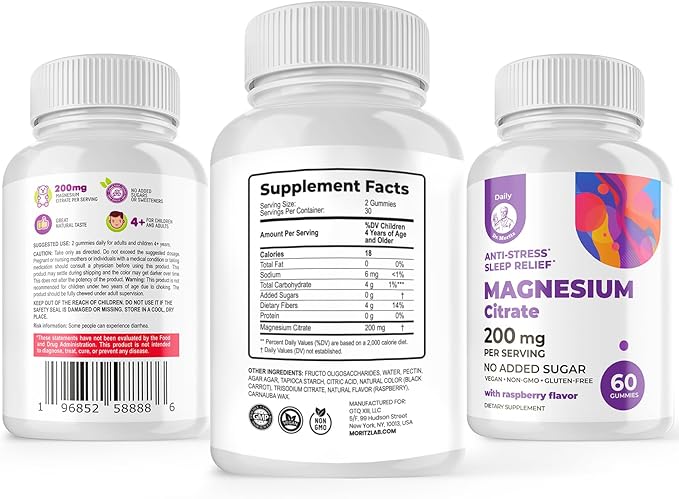 DR. MORITZ Magnesium Gummies for Adults - Sugar-Free Calm Magnesium Gummies - Raspberry Flavor - Non-GMO, 200 mg, 2 Pack (120 Count)