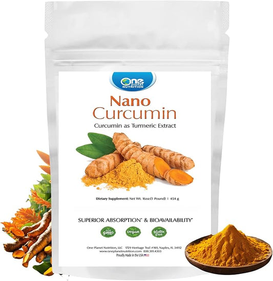 Nano Curcumin Powder 16 oz (454 Servings), Pure Turmeric Extract, Maximum Absorption for Enhanced Curcumin Benefits, Non-GMO, Vegan, Gluten-Free.