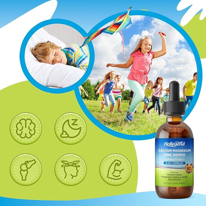 Liquid Calcium Citrate Drops with L-Lysine 500mg, Magnesium & Zinc, Calcium Citrate 600mg Supplement with Vitamin D3 & K2 for Kids & Adults, 2 Fl Oz