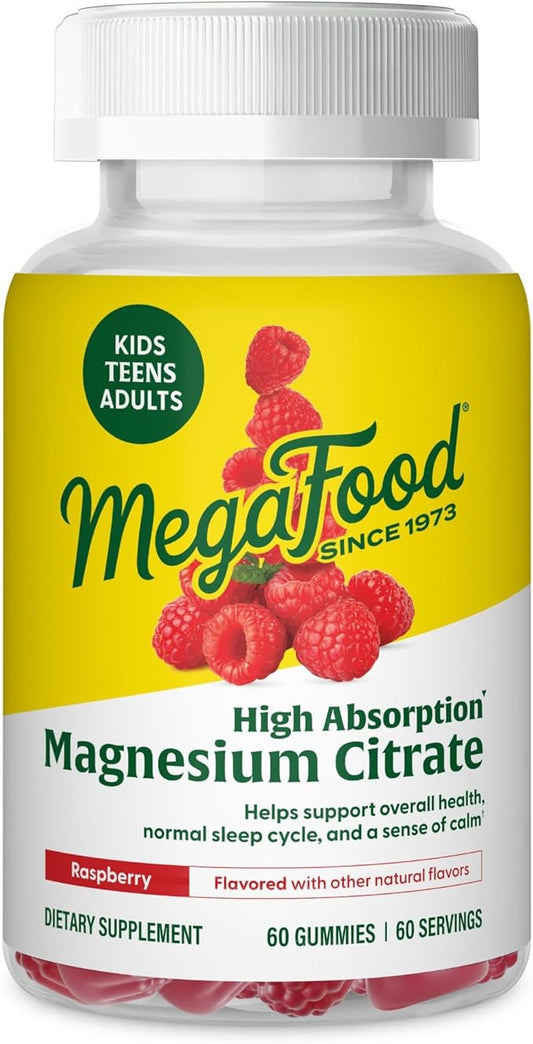 MegaFood Magnesium Citrate Gummies, High Absorption Magnesium Supplement for Adults, Teens & Kids, Supports Nerve Health, Normal Sleep Cycle & Occasional Muscle Cramps, 60 Vegan Gummies, 60 Servings